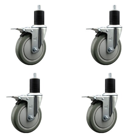 Service Caster 5'' Gray Poly Swivel 1-3/4'' Expanding Stem Caster Set Total Lock Brake, 4PK SCC-EXTTL20S514-PPUB-134-4
